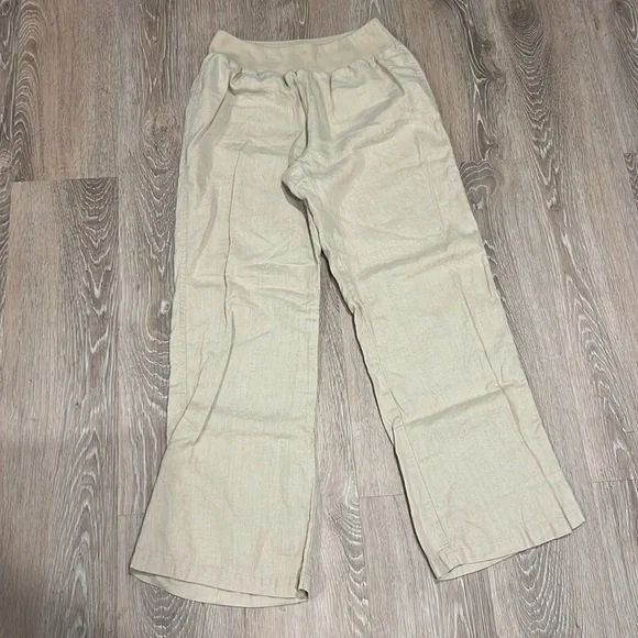 Kalvin Klein Linen Cotton Cream Pants Elastic Waistband - Picture 3 of 5
